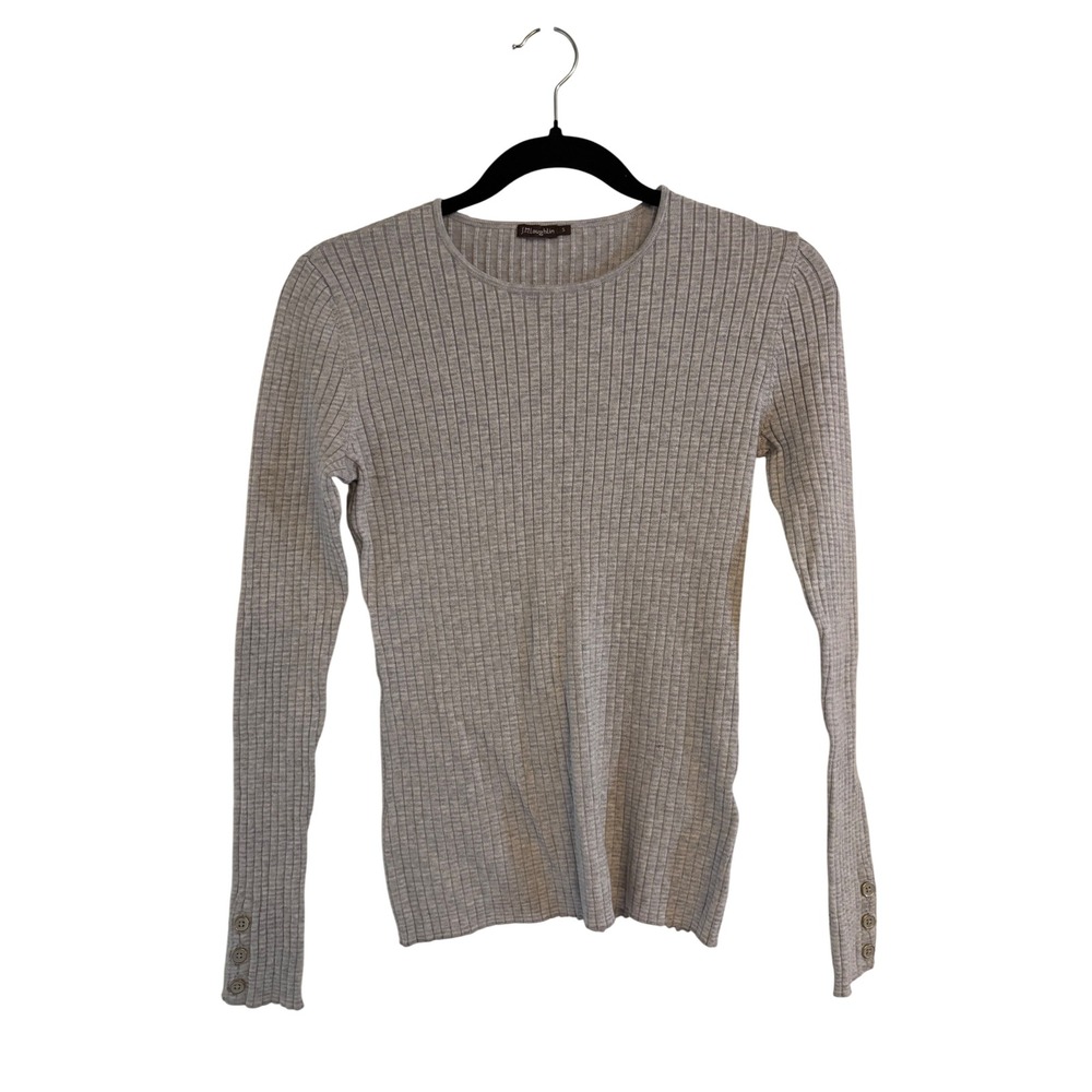 J.McLaughlin Heather Gray Ribbed Knit Long Sleeve Button Cuff Top Size S